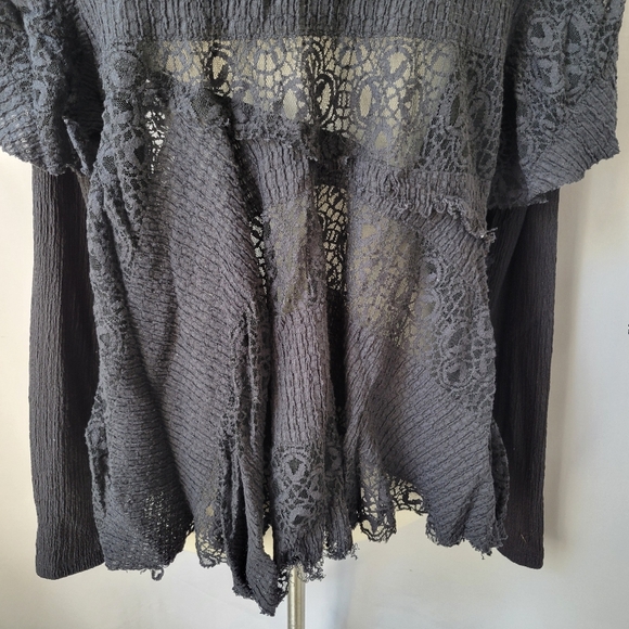 Free People Snowfall Lace Patchwork Top Black M - Picture 12 of 15